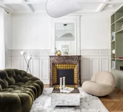 Lampe à poser, Arko, céramique noir, douille laiton, câble noir, Ø40cm, H67cm - Simone & Marcel