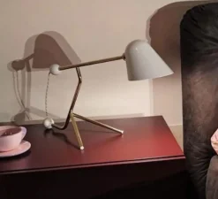 Lampe à poser, Beghina, blanc brillant, laiton, LED, 3000K, 200lm, L22cm, H41cm - Tato Italia