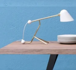 Lampe à poser, Beghina, blanc brillant, laiton, LED, 3000K, 200lm, L22cm, H41cm - Tato Italia