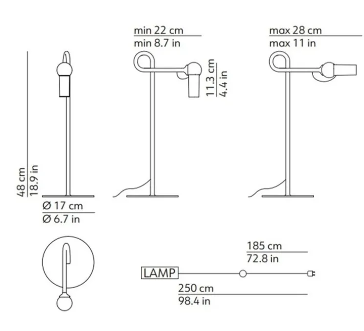 Lampe à poser, Bird, noir, LED, dim, 2700K, 660 lm, L17cm, H48cm - KDLN