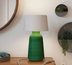 Lampe à poser, Bottiglia, abat-jour Athena, vert, blanc, Ø24cm, H44cm - Creative Cables