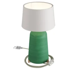 Lampe à poser, Bottiglia, abat-jour Athena, vert, blanc, Ø24cm, H44cm - Creative Cables