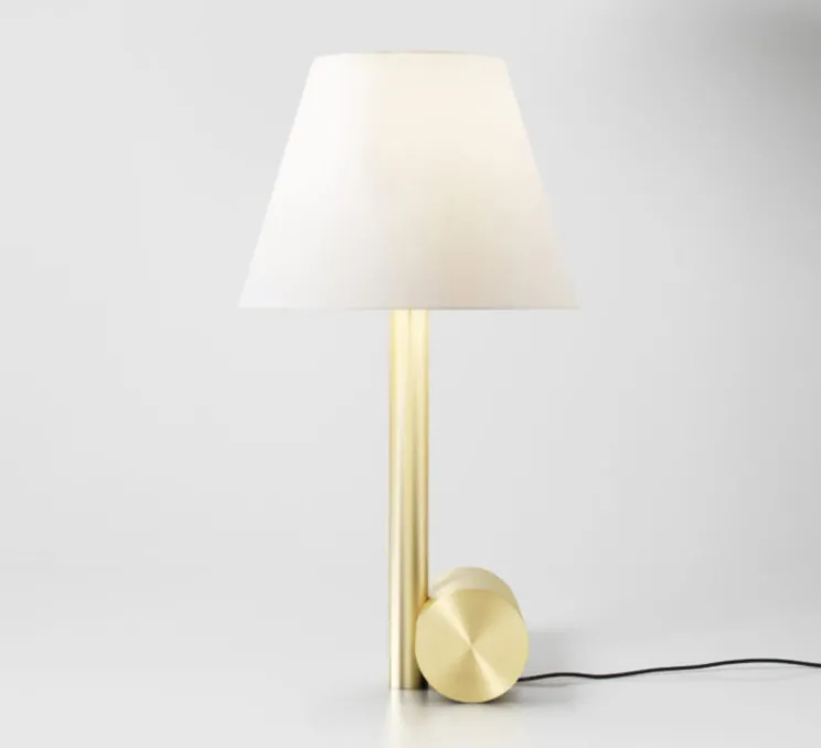 Lampe à poser, Calée XS, Blanc et laiton satiné, Ø22cm, H42cm - CVL