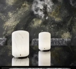 Lampe à poser, Capsule, laiton, albâtre, LED, dim, 2700-1800K, 500 lm, Ø13cm, H19,5cm - Carpyen