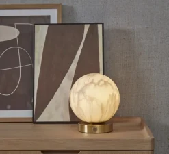 Lampe à poser, Carrara, Finition Marbre blanc, laiton, Ø16cm, H18cm - It's about Romi