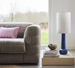 Lampe à poser, Cilinder + Retro Stoneware, naturel, bleu, Ø30cm, H70cm - HK Living