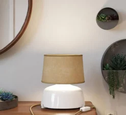 Lampe à poser, Coppa, abat-jour Athena, blanc brillant, jute, Ø24cm, H29cm - Creative Cables