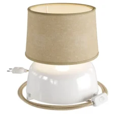 Lampe à poser, Coppa, abat-jour Athena, blanc brillant, jute, Ø24cm, H29cm - Creative Cables