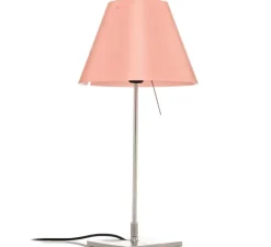 Lampe à poser, Costanzina, abat-jour rose avant-gardiste, pied aluminium, Ø26cm, H51cm - Luceplan