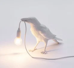 Lampe à poser d'extérieur, Corbeau, Bird Lamp Waiting Outdoor, blanc, L29,5cm, H12cm - Seletti