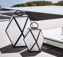 Lampe à poser d'extérieur, Muse Lantern battery, large, noir et blanc, IP65, LED, 3000k, 430 lm, Ø60cm, H60cm - Contardi