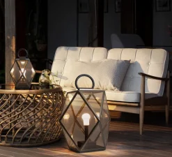 Lampe à poser, d'extérieur, Muse Lantern battery, small, bronze et ambre, IP65, LED, 3000k, 430 lm, Ø25cm, H25cm - Contardi