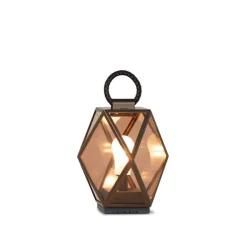Lampe à poser, d'extérieur, Muse Lantern battery, small, bronze et ambre, IP65, LED, 3000k, 430 lm, Ø25cm, H25cm - Contardi