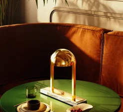 Lampe à poser, Diane - Jacques Adnet, plaqué or, marbre blanc, L32cm, H29cm - Lumen Center Italia