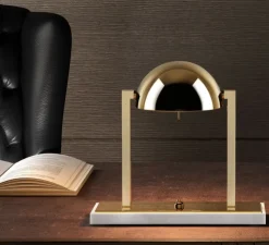 Lampe à poser, Diane - Jacques Adnet, plaqué or, marbre blanc, L32cm, H29cm - Lumen Center Italia