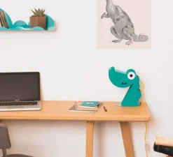Lampe à poser, Dinosaure, turquoise, L24cm, H22cm - Bleu Carmin Design