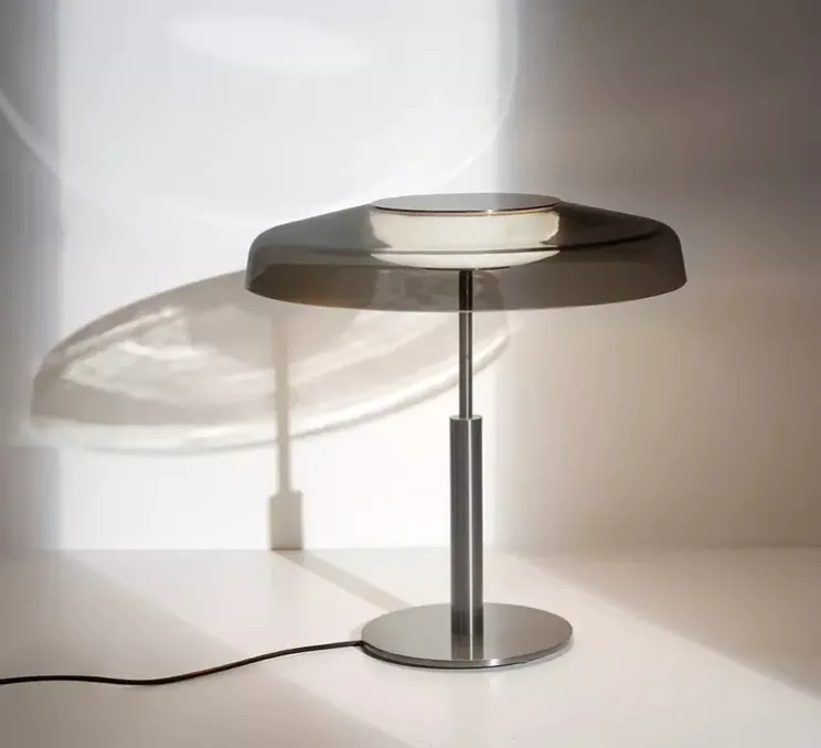 Lampe à poser, Dora 271, Nickel noir satiné, gris fumé, LED, 2700K, 1700 lm, Ø40cm, H40cm - Oluce