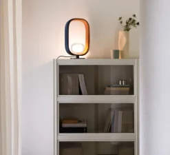 Lampe à poser, Filipa, 555.31, noir texturé, cuir noir et marron, IP40, L28cm, H45cm - Tooy