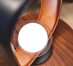 Lampe à poser, Filipa, 555.31, noir texturé, cuir noir et marron, IP40, L28cm, H45cm - Tooy