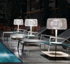 Lampe à poser, Fora M, blanc, beige, IP66, Ø50cm, H70cm - Bover