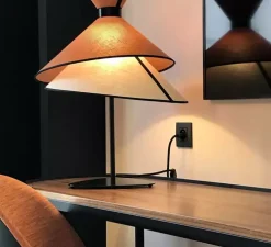 Lampe à poser, Grand Kimono, Blanc crème et orange, Ø50cm, H69cm - DesignHeure