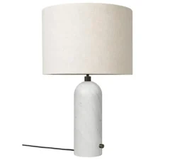 Lampe à poser, Gravity L, marbre blanc, lin, Ø41cm, H65cm - Gubi