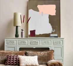 Lampe à poser, Jute Cilinder + Retro Stoneware, vert jade, vert, Ø22cm, H70cm - HK Living