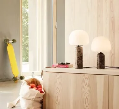 Lampe à poser, Kin, blanc mat, marbre marron, LED, dim, 2700K, 800 lm, Ø20cm, H40cm - Northern