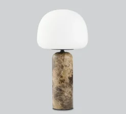 Lampe à poser, Kin, blanc mat, marbre marron, LED, dim, 2700K, 800 lm, Ø20cm, H40cm - Northern