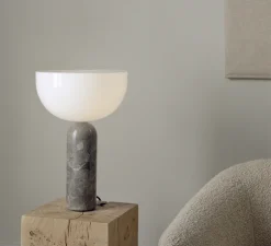 Lampe à poser, Kizu Large, blanc et marbre gris du marais, Ø30cm, H45cm - New Works