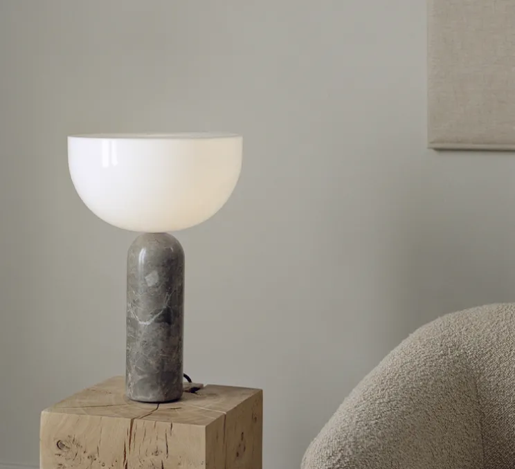 Lampe à poser, Kizu Large, blanc et marbre gris du marais, Ø30cm, H45cm - New Works