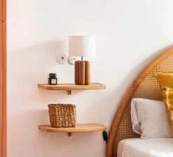 Lampe à poser, La petite lampe Charlotte, marron, abat-jour lin, Ø18cm, H32cm - Cosin