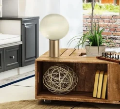 Lampe à poser, Laguna Tavolo, transparent fumé, laiton satiné, dimmable, Ø37cm, H54,1cm - Artemide