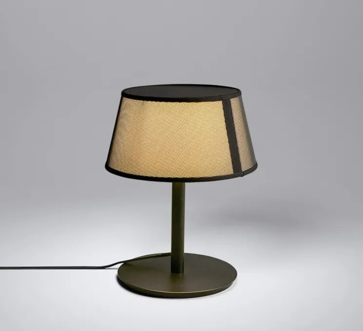 Lampe à poser, Lilly, 558.31, noir texturé, tissu beige et maille noire, Ø22cm, H28cm - Tooy