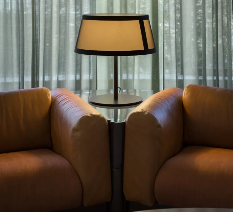 Lampe à poser, Lilly, 558.32, noir texturé, tissu beige et maille noire, Ø50cm, H60cm - Tooy