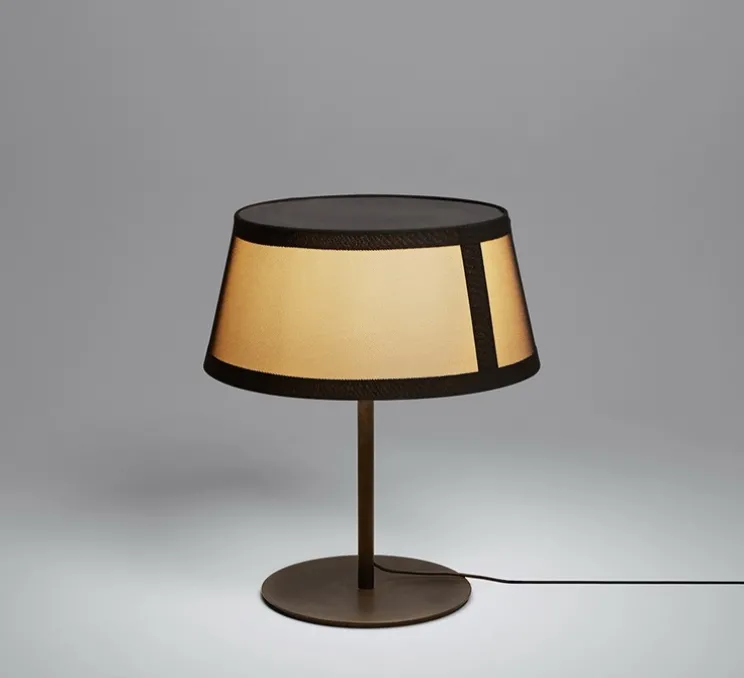 Lampe à poser, Lilly, 558.32, noir texturé, tissu beige et maille noire, Ø50cm, H60cm - Tooy