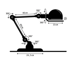 Lampe à poser, Loft D6440, 2 bras, noir, L65cm, H80cm - Jieldé