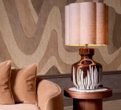 Lampe à poser, Lorena, marron, abat-jour en lin, Ø45cm, H86cm - Eichholtz