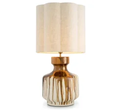 Lampe à poser, Lorena, marron, abat-jour en lin, Ø45cm, H86cm - Eichholtz