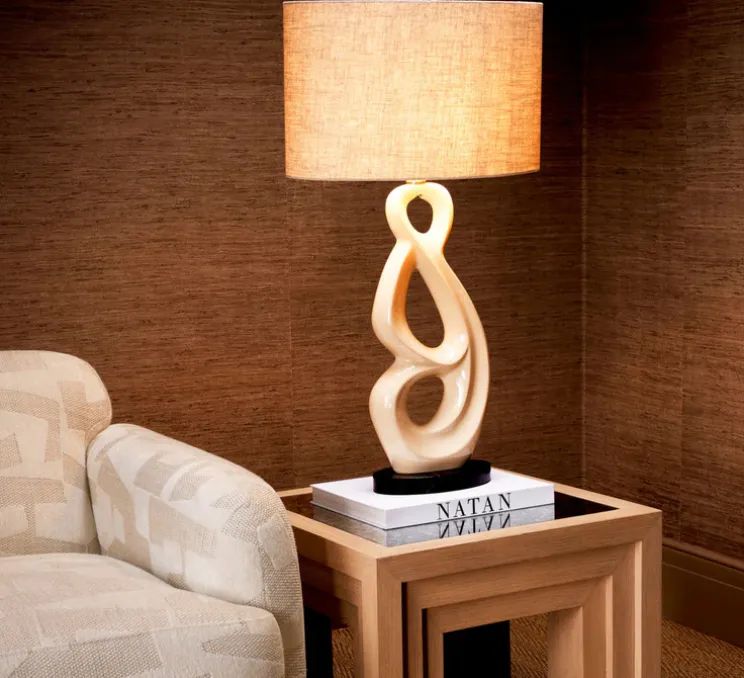 Lampe à poser, Macias, blanc craquelé, laiton antique, granite noir, L50cm, H89cm - Eichholtz