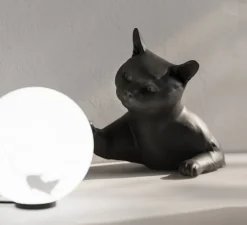 Lampe à poser, Maoo, gris charbon mat, verre givré, L30cm, H20cm - Karman