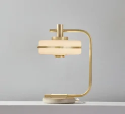 Lampe à poser, Masina 200, laiton brossé, base satin dove et câble crème, Ø20cm, H38,3cm - bert frank