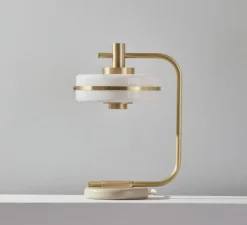 Lampe à poser, Masina 200, laiton brossé, base satin dove et câble crème, Ø20cm, H38,3cm - bert frank