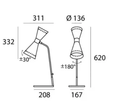 Lampe à poser, Megafono , ivoire, laiton, P31,1cm, H62cm - Stilnovo