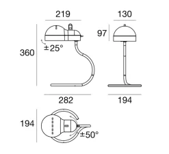 Lampe à poser, Minitopo, noir et chrome, L19,4cm, H36cm - Stilnovo