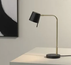 Lampe à poser, Miura Desk USB, base or mat, abat-jour noir mat, LED, 2700k, 367 lm, L15cm, H45,3cm - Astro