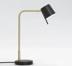 Lampe à poser, Miura Desk USB, base or mat, abat-jour noir mat, LED, 2700k, 367 lm, L15cm, H45,3cm - Astro