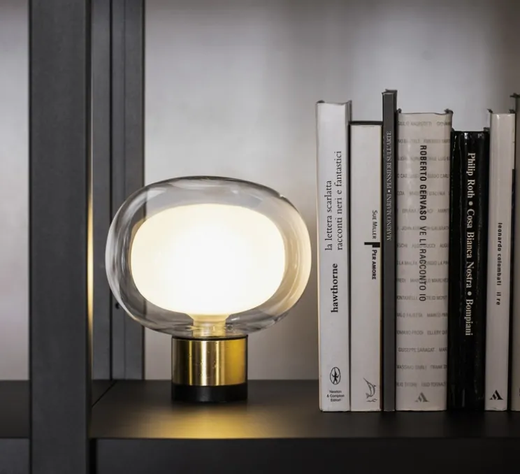 Lampe à poser, Nabila 552.36, noir matt, laiton brossé et verre transparent, IP40, Ø16cm, H17,5cm - Tooy