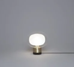 Lampe à poser, Nabila 552.36, noir matt, laiton brossé et verre transparent, IP40, Ø16cm, H17,5cm - Tooy