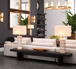 Lampe à poser, Newall, Albâtre, laiton antique, L55,5cm, H93cm - Eichholtz